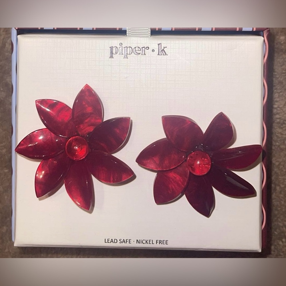 Piper K Red Floral Earrings